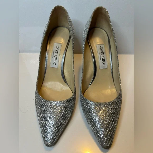 Jimmy Choo Silver Remy Heels - Picture 7 of 12